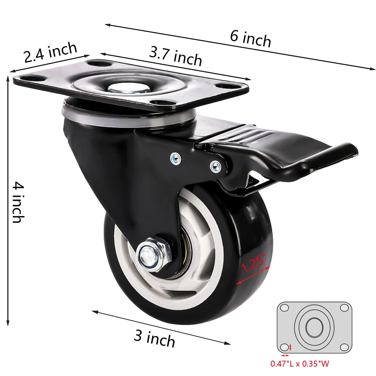 Yarlung 8 Pack 3 Inch Caster Wheels, Heavy Duty Plate Swivel Casters Set with Brake, 360°Rotating Caster No Noise Wheel for Cart, Furniture, Workbench yarlung