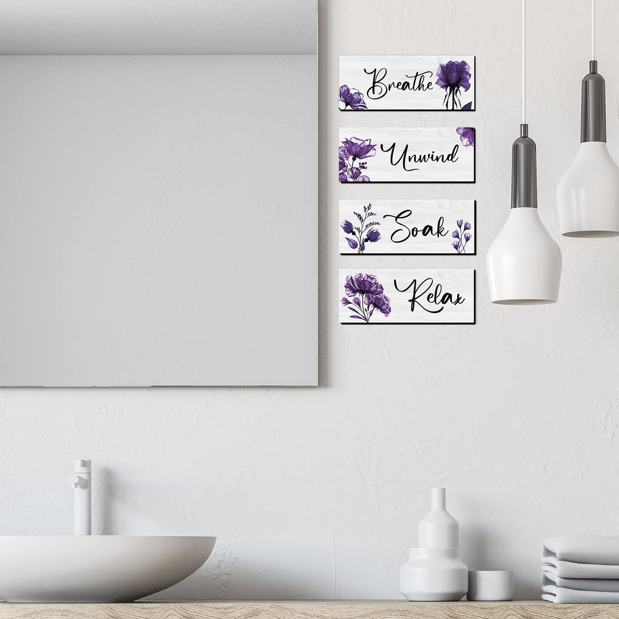 4 Pieces Bathroom Wall Art Rustic Farmhouse Bathroom Wall Decor Sign Relax Soak Unwind Breathe Wood Hanging Sign for Home Spa Bathroom Laundry Decor Utuichuo