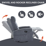 Manual Rocker Swivel Recliner Chair for Adults, 360° Swivel Rocker Recliner Chair, Adjustable Backrest & Footrest for Living Room, Nursery, Home Theater,Small Spaces, 300lb (Grey) Klwenas Maec