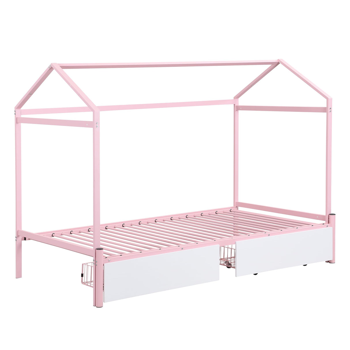 HZSMHDZKJ Twin XL to King Metal Twin Size House Platform Bed with 2 Storage Drawers,Modern Bed Frame with Roof for Kids Teen Girls Boys Bedroom Furniture,No Box Spring Needed (Pink-010, Twin XL) HZSMHDZKJ