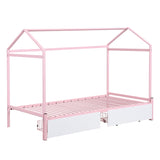 HZSMHDZKJ Twin XL to King Metal Twin Size House Platform Bed with 2 Storage Drawers,Modern Bed Frame with Roof for Kids Teen Girls Boys Bedroom Furniture,No Box Spring Needed (Pink-010, Twin XL) HZSMHDZKJ