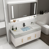 Weibath 39" White Floating Bathroom Vanity Set Stone Top Wall Mounted Bathroom Cabinet Weibath