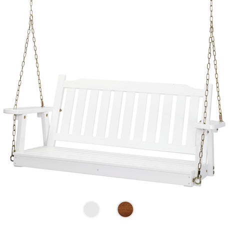 VINGLI Upgraded Heavy Duty 880 LBS 4 FT Patio Wooden Porch Swing Solid Fir Wood, Outdoor Handing Swing Bench for Garden | Yard | Balcony | Tree, White VINGLI