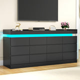 Extra Large 6 Drawer Dresser with 12 Compartments, Dresser with Power Outlet & LED Light, Modern Chest of Drawers, Double Wide Drawer Organizer Cabinet for Bedroom, Living Room, Entryway (Black) Gyfimoie