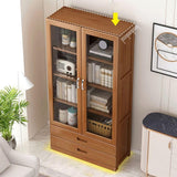 LITFAD Modern 4-Tier Bamboo Bookcase with Glass Doors and 2 Drawers LITFAD
