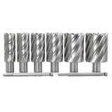 Annular Cutter Set 6pcs JESTUOUS 3/4 Inch Weldon Shank 2 Inches Cutting Depth 1 to 2 Cutting Diameter Two Flat HSS Slugger Bits for Drill Press with 2 Pilot Pins JESTUOUS