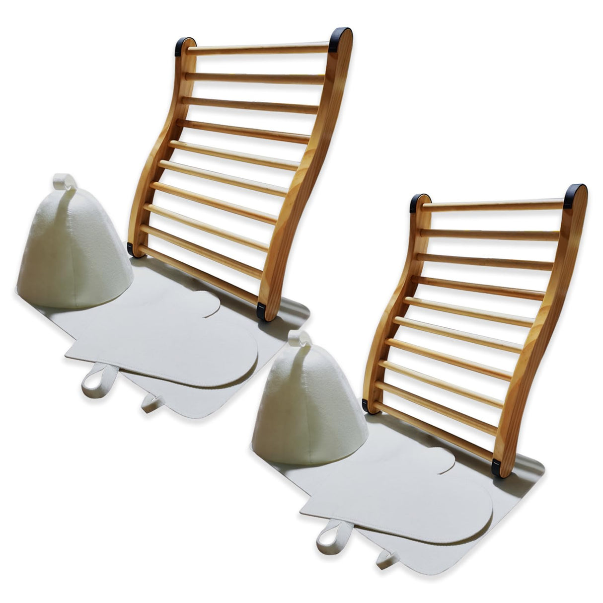 Red Cedar Sauna Back Rest Accompanied by an Anti-Slip Rubber Pad for Enhanced Stability, Includes Accessories as a Sauna Hat, Seat Pad, and Glove, Sauna Accessory Set. (2 Sets) WoodArtSupply