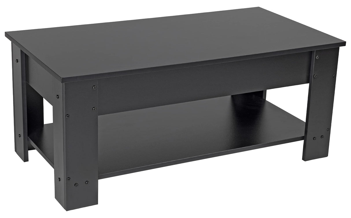 Elevon Lift Top Coffee Table with Hidden Compartment and Storage Shelf, 19"D x 37.5"W x 22"H, Black Elevon