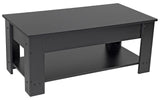 Elevon Lift Top Coffee Table with Hidden Compartment and Storage Shelf, 19"D x 37.5"W x 22"H, Black Elevon