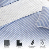 Great Bay Home 3-Piece King Reversible Lightweight Quilt Comforter with 2 Shams | All-Season, Modern, Striped Bedspreads | Blue Striped Coverlet Sets | Marcie Quilts Collection Great Bay Home