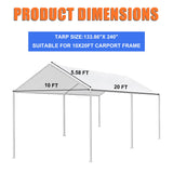 10 x 20 Ft Carport Replacement Canopy Cover, Heavy Duty Top Cover for Car Garage, Tear-Proof, Anti-UV & Waterproof Party Tent Shelter Tarp with 42 Ball Bungees (Only Cover, Frame Not Include) White QiaFantm