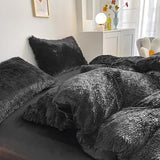 chovy Kids Girls Faux Fur Black Comforter Sets Twin/Full - 3PC Bed Set Skin Friendly Soft Warm Comfortable Classical Rabbit Plush Velvet Flannel Fluffy Fuzzy Bedding（Comforter x 1 Pillowcases x 2） chovy
