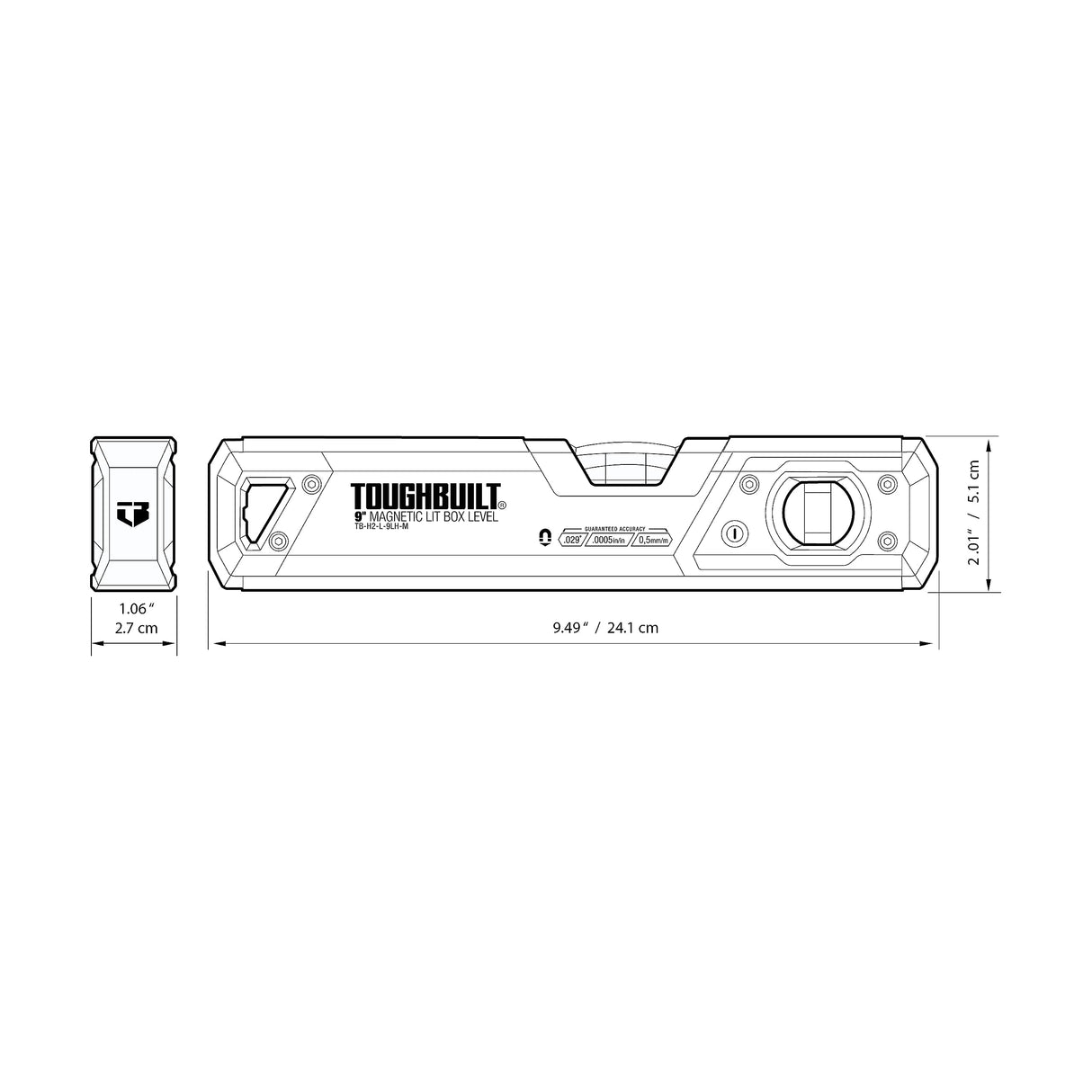 ToughBuilt 9-in Lighted Magnetic Box Level - (TB-H2-L-9LH-M) ToughBuilt
