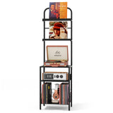 Homsorout Record Player Stand with Vinyl Storage - 5-Tier Turntable Table with Adjustable Feet, Metal & Wood Cabinet - Console Organizer Display Shelf for Living Room, Apartment Homsorout