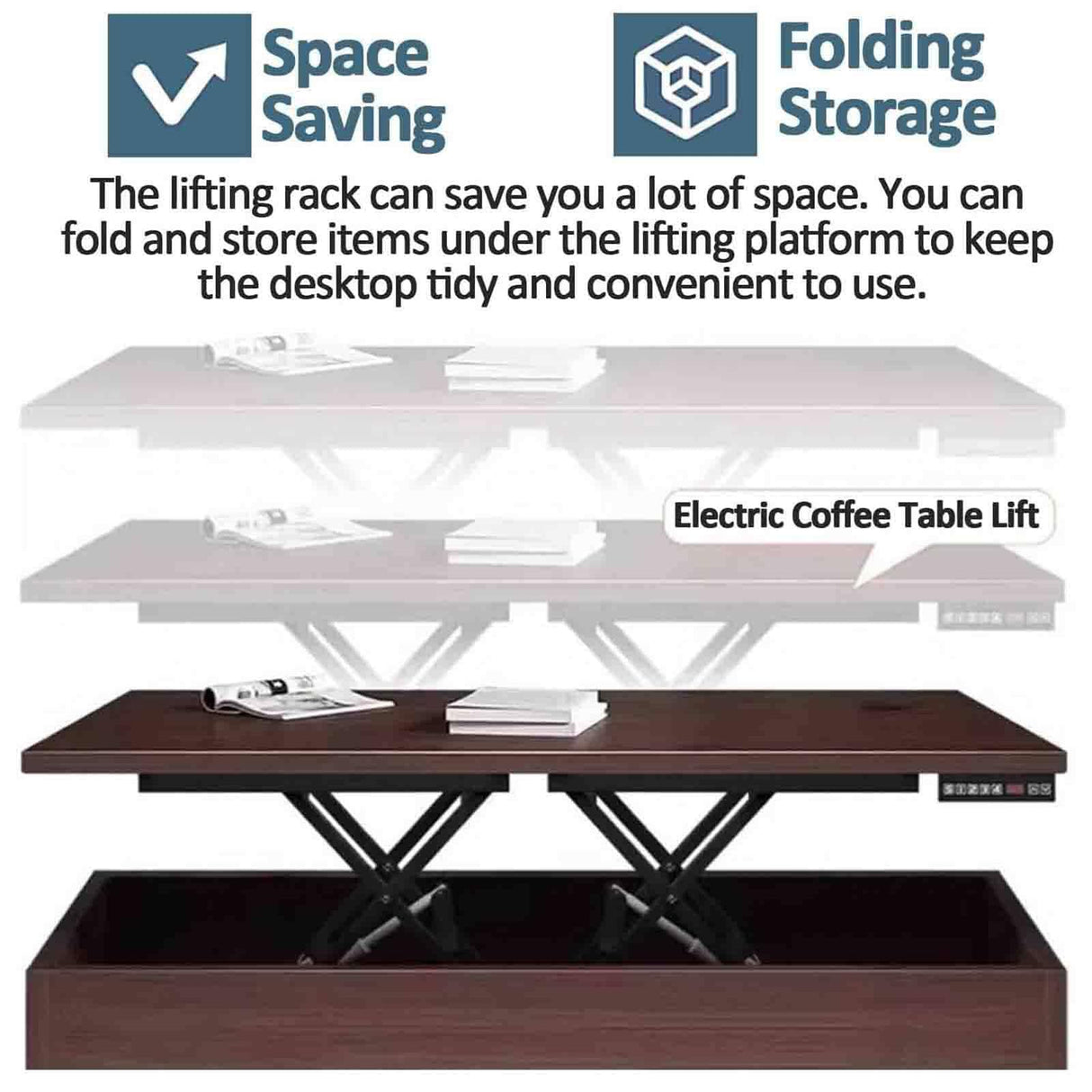 Coffee Table Lift,Electric Coffee Table Lift,Portable Smart Lift Top Coffee Table,Electric Scissor Lift Table with Remote Control,Height Adjustable,Easy to Carry,Wiredremotecontrol zxmeimm