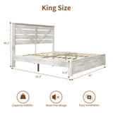 LUXOAK King Size Barn Door Wooden Bed Frame with Underbed Storage - Distressed White Finish LUXOAK