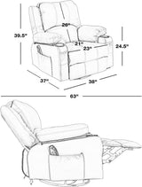 Rocker Recliner Chairs with Massage and Heat, Overstuffed Leather Swivel Recliner Chairs for Adults, Manual Rocking Single Sofa Lounge Chair Recliners with Cup Holders for Living Room,Men,Women,Brown KCREAM