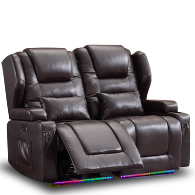 OQQOEE RV Reclining Loveseat, Power Recliner Sofa with Cup Holders & USB Ports, Theater Seating for Home Theater, Living Room, Small Spaces, Easy Assembly (Brown)