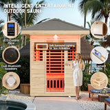 Albott Outdoor Sauna 3 Person, Infrared Saunas for Home, Low EMF 2645W/240V/15A Spruce Wood Dry Sauna with Tourmaline Stone Foot Warmer, 7-Color Light Therapy & 2 Bluetooth Speakers, 60.2"x43.3"x98.4" Albott