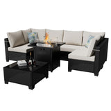 Ophelian 8 Pieces Outdoor Sectional Furniture, Rattan Wicker Patio Sofa Couch with 28in Gas Fire Pit Table,Conversation Sets for Backyard,Garden, Deck, (Coffee/Beige) Ophelian
