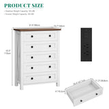 YITAHOME Farmhouse 5 Drawer Dresser for Bedroom with Power Outlets, Modern Tall Nightstand with Deep Drawers, Wood White Closet Dresser for Living Room, Entryway, Hallway YITAHOME
