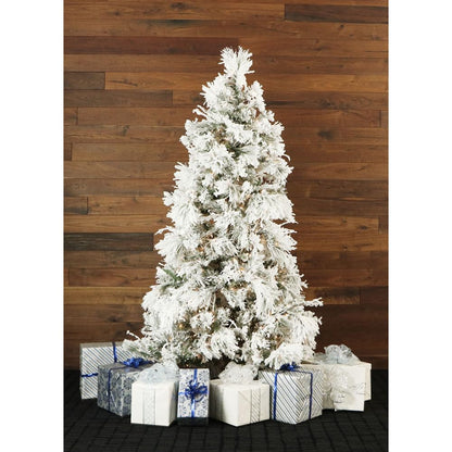 Fraser Hill Farm Snowy Flocked Pine Christmas Tree, 10 Feet Tall, Modern Tree Includes White Incandescent Smart Lights, Artificial Tree Perfect for Indoor Christmas Décor