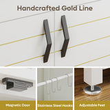 Bestier 20-29 Gallon Fish Tank Stand with Power Outlets, Metal Long Aquarium Stand with Storage Cabinet, 31x15 Reptile Terrarium Stand with Horizontal Gold Line, Stainless Hooks, 350 Lbs(White) Bestier