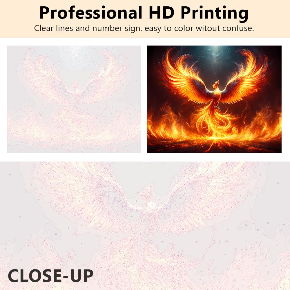 Paint by Number for Adults, Majestic Phoenix in The Fiery Rebirth, Phoenix Rise from The Ashes Paint by Numbers Kits, DIY Painting by Numbers for Home Wall Decor 16" W x 20" L Rebotipy
