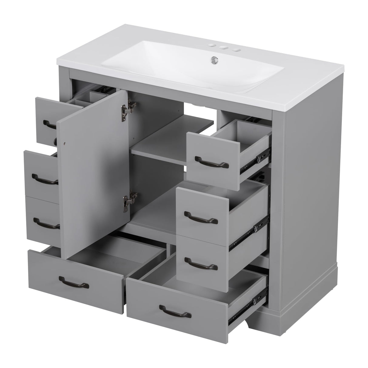 Harper & Bright Designs 36" Bathroom Vanity with Sink, Free Standing Single Basin Vanity Set with 6 Drawers & One Cabinet with Adjustable Shelf, Bathroom Cabinet with Ceramic Basin for Bathroom, Grey Harper & Bright Designs