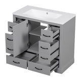 Harper & Bright Designs 36" Bathroom Vanity with Sink, Free Standing Single Basin Vanity Set with 6 Drawers & One Cabinet with Adjustable Shelf, Bathroom Cabinet with Ceramic Basin for Bathroom, Grey Harper & Bright Designs