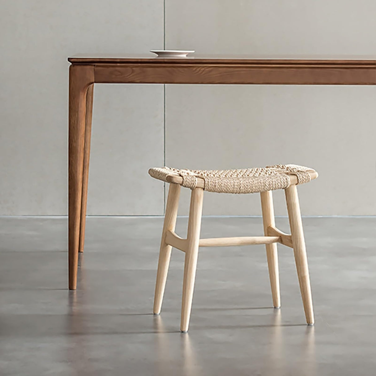 homary Natural Ash Wood Stool Ottoman Hand-Woven Foot Stool, Entryway Bench for Living Room & Bedroom, Comfortable Functional Seating homary