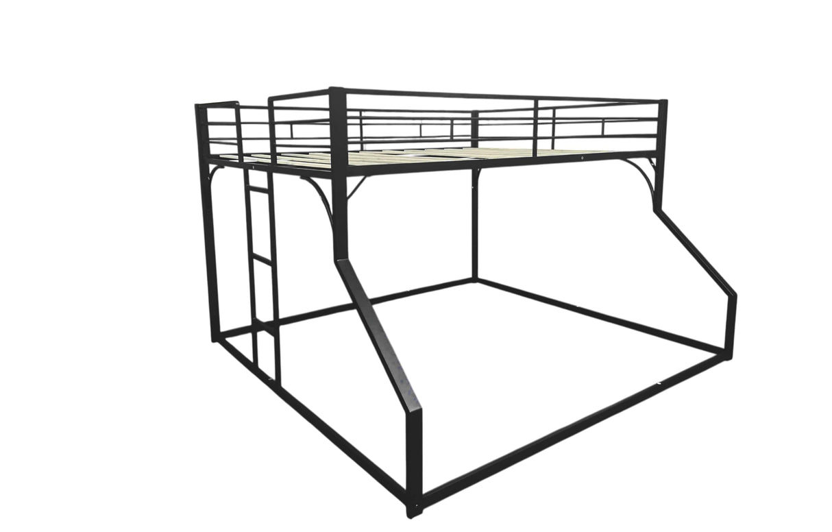 PVWIIK Queen Over King Bunk Bed with Guardrails for Girls, Boys,Metal Bed Frame w/Ladder for Adult Teenagers Kids Bedroom,Reinforcement Design and Space Saving Design, No Box Spring Needed,Black PVWIIK