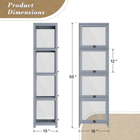 Athena Collection Curio Display Cabinet, 4-Tier Acrylic Display Shelf 55” Tall Display Case for Trophy Figures Curio Collectibles Display Shelves for Living Room Bedroom, Grey Athena Collection
