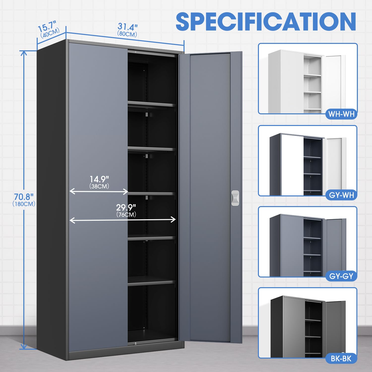 DNA MOTORING Metal Storage Cabinet, 71'' Locking Cabinet with 5 Adjustable Shelves, Metal Cabinet Heavy Duty Utility Cabinet for Garage,Office,Home,Gym, Gray Black, TOOLS-00632-GY-BK - WoodArtSupply