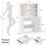 OTDMEL 37" W Makeup Vanity Desk,Vanity Desk with LED Lighted Mirror & Power Outlet,Makeup Table with 4 Drawers,3 Color Modes & Adjustable Brightness Dressing Table for Bedroom, White OTDMEL