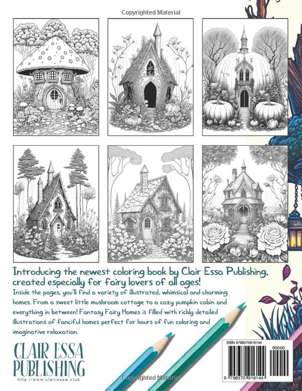 Fantasy Fairy Homes: An Adult Coloring Book Full of Whimsical Black Line and Grayscale Images WoodArtSupply