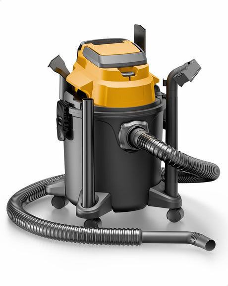 Cordless Shop Vacuum Wet/Dry, for DeWalt 20V Max Battery, 5.2-Gallon Battery Powered Vacuum Cleaner, Yellow, with Hose Nozzles HEPA Filters Wheels (Bare Tool ONLY) DeForce