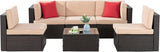 Shintenchi 6 Pieces Patio Furniture Sets Outdoor All-Weather Sectional Patio Sofa Set PE Rattan Manual Weaving Wicker Patio Conversation Set with Glass Table&Ottoman Cushion and Red Pillows, Beige Shintenchi