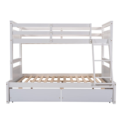 Merax Twin Over Full Bunk Bed with Under Bed Storage Drawers in White - WoodArtSupply