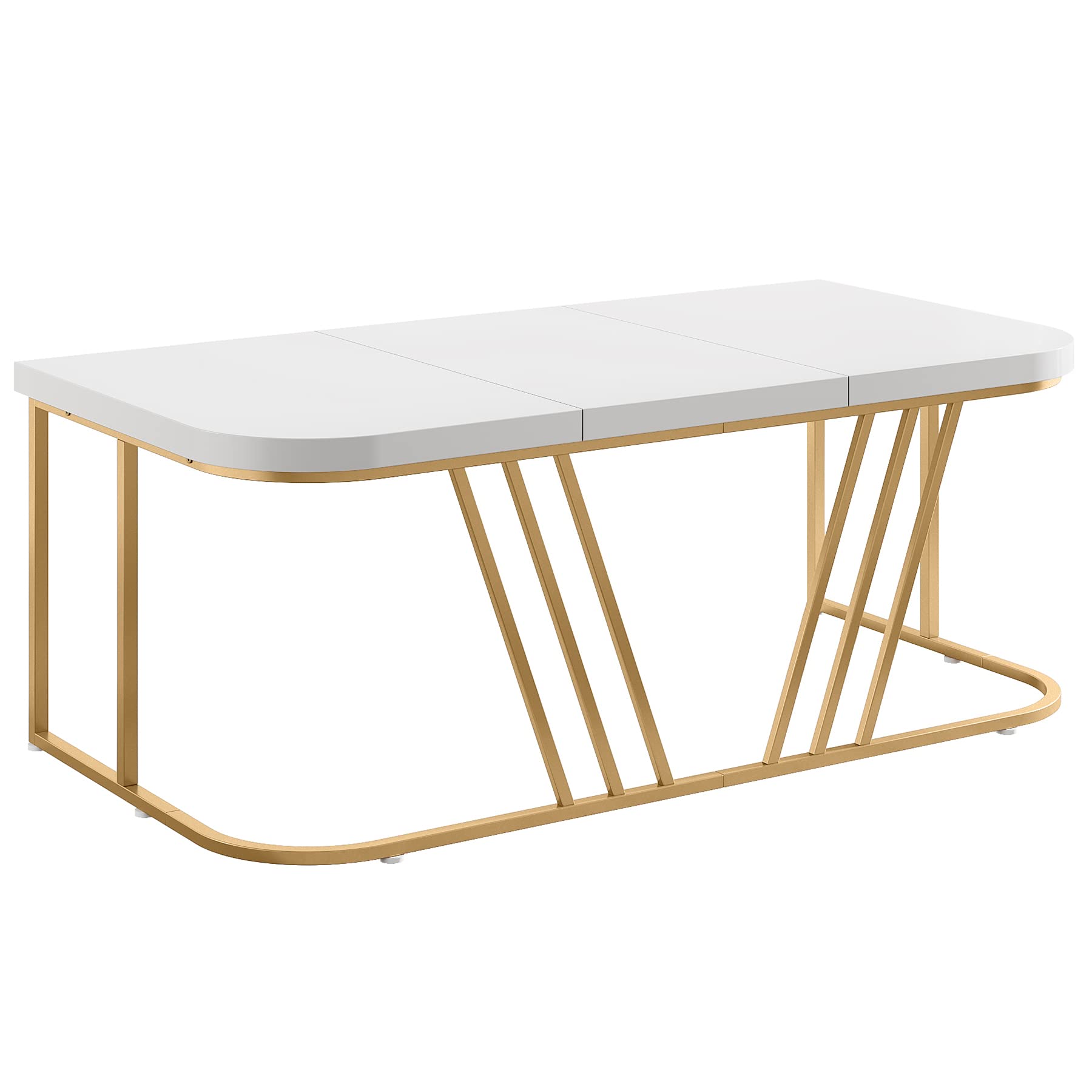 Tribesigns Large Square Dining Table for 8-10 People, Modern 63L X 63W X 29.5H inches Wooden Kitchen Table Dining Room Table, White & Gold, 2 Separate Tables - WoodArtSupply