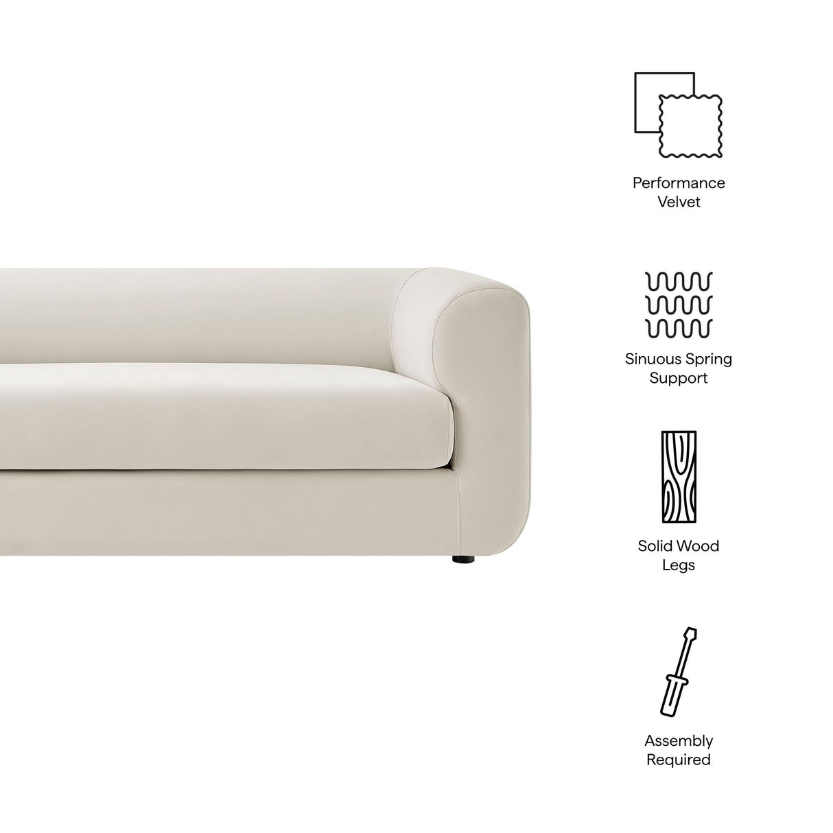 Modway Leif Performance Velvet Upholstered Sofa – 89 Inch Modern Tuxedo Sofa – Comfy 3 Seater Velvet Couch Modway