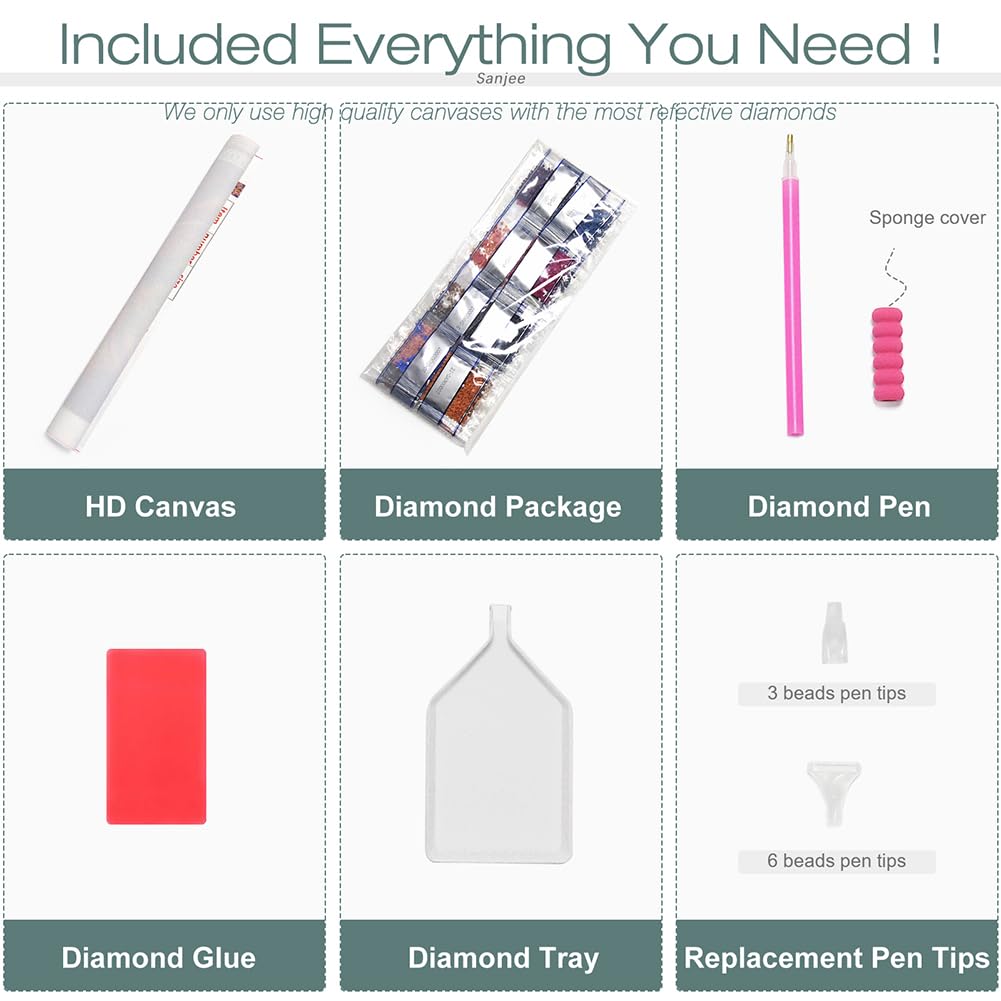 Sanjee Diamond Art Painting Kits for Adults, Buddhism 5D DIY Round Full Drill Gem Art Crafts for Home Wall Decor Gift, 12x16inch Sanjee