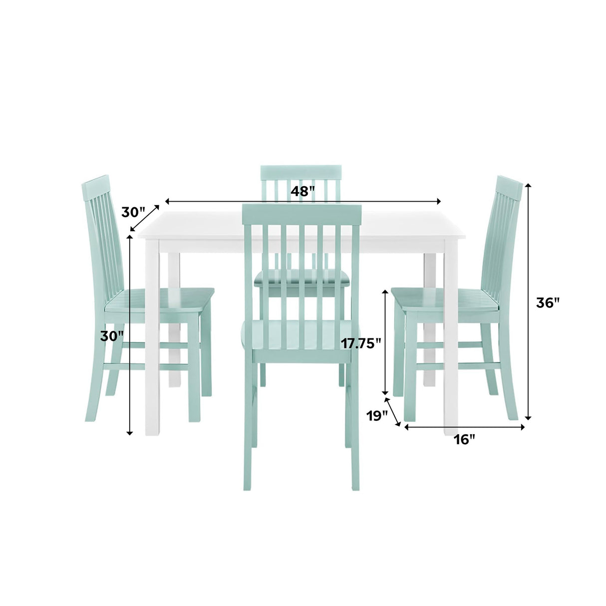 Walker Edison 4 Person Modern Farmhouse Wood Small Dining Table Dining Room Kitchen Table Set 4 Chairs Set, 48 Inch, White and Grey Walker Edison