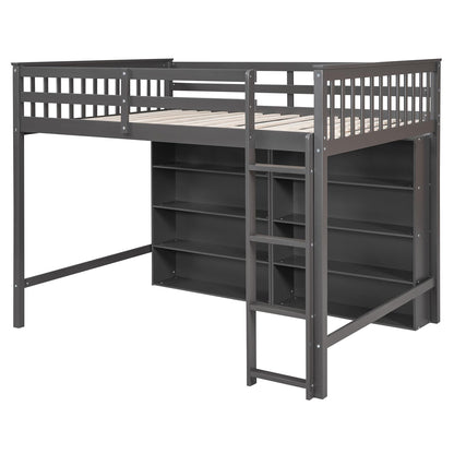 Solid Wood Full Size Loft Bed with 8 Storage Shelves and Safety Guardrails by XD Designs - WoodArtSupply