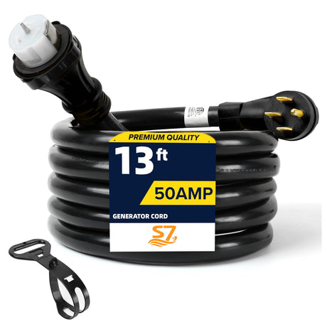 S7 50 Amp Generator Extension Cord,13FT STW 6/3 + 8/1 Power Cord,NEMA 14-50P to SS2-50R Twist Lock,Heavy Duty Cord with Organizer Lock Connectors S7