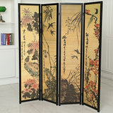 MyGift Decorative 4 Panel Folding Room Divider Bamboo Screen with Chinese Calligraphy Design, 6FT Freestanding Floral Artwork Room Partitioner with Black Wood Frame MyGift