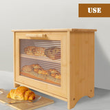 PURENJOY Bread Box, Bread Box for Kitchen Countertop, Large Bread Box for Homemade Bread, 2 Layer Wood farmhouse Breadbox Organizer for Kitchen Counter Corner, Cabinet, Pantry, (Natural Bamboo) PURENJOY