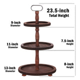 Urban Deco Wooden Tiered Tray 3-Tier Decorative Tray Stand Farmhouse Serving Tray, Round Wooden Cupcake Display Stand with Metal Handle, Brown Tiered Fruits Tray for Home Party Decorations Urban Deco