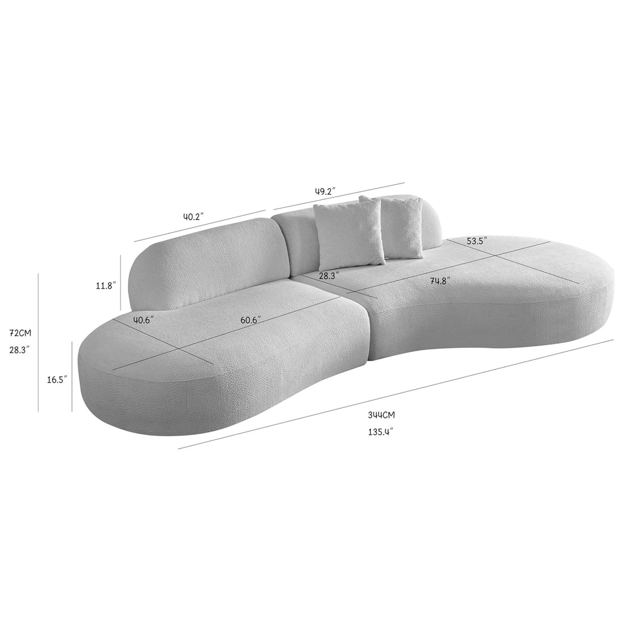 YOPENG 135.4" Curved Sofa Couch, Modern Curved Sectional Sofa, Oversized Luxury Boucle Couches Modular Upholstered with Chaise & 2 Pillows 6 Seater Sofas for Living Room,Offce,Right Facing,Green YOPENG
