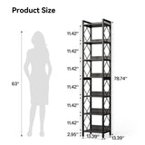 LITTLE TREE Corner Book Shelf, 7-Tier Tall Bookcase, 78" Display Shelves with Sturdy Metal Frame for Living Room, Modern Narrow Standing Bookshelves, Black Office Shelf for Small Spaces, Bedroom LITTLE TREE